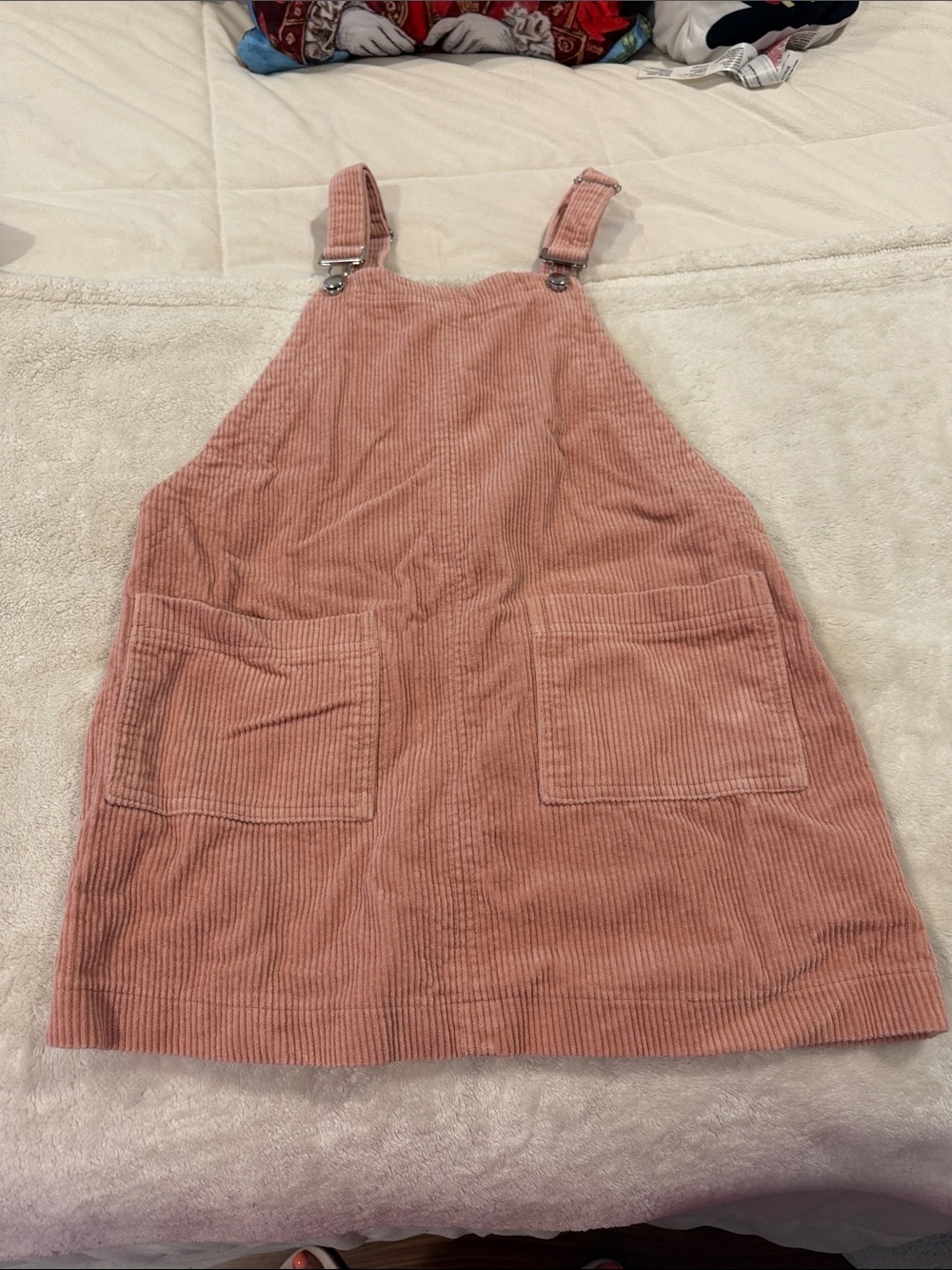 Pink Corduroy Pinafore Dress with Front Pockets